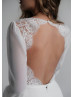 Long Sleeves Ivory Chiffon Lace Keyhole Back Wedding Dress